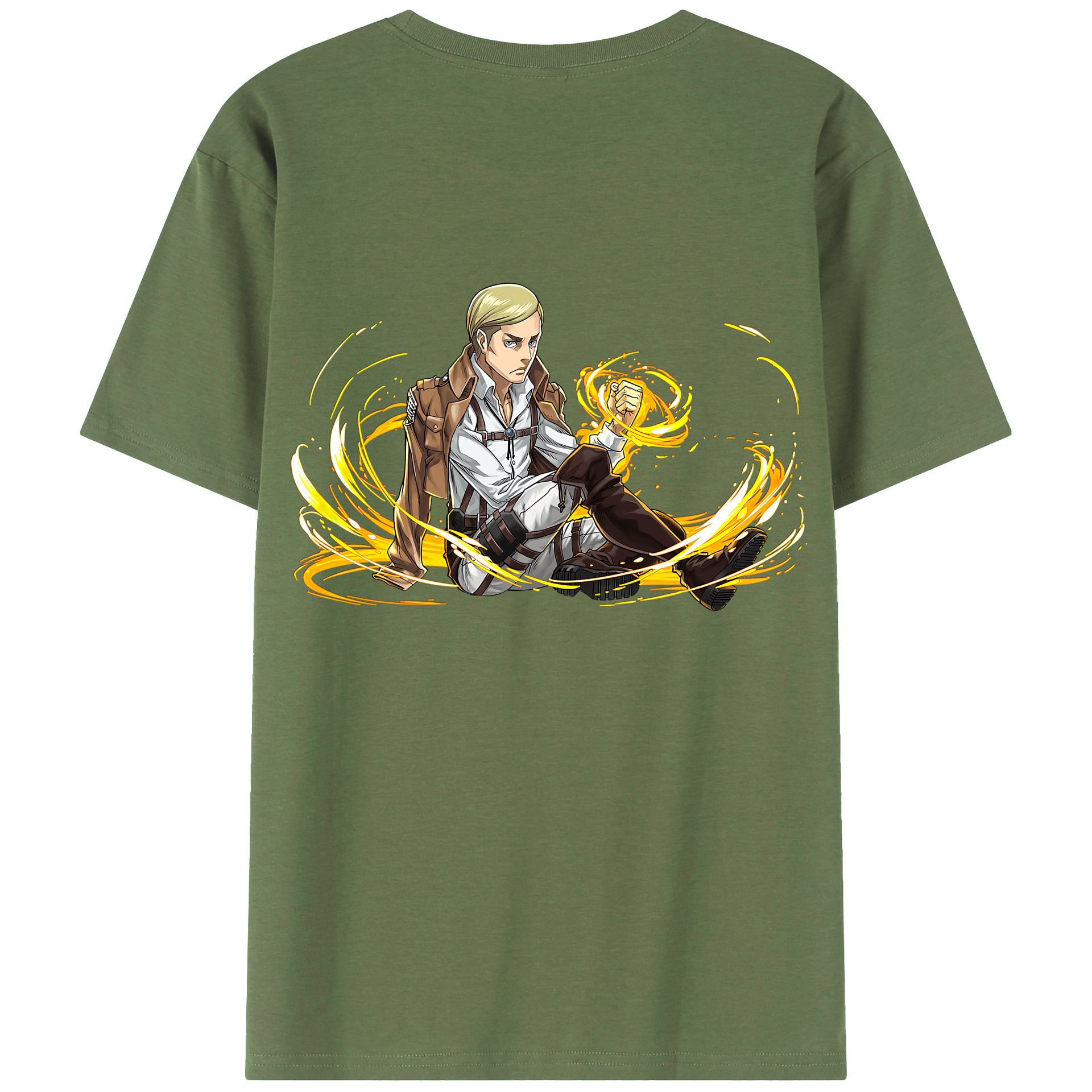 （画像用） 進撃の巨人 エルヴィン・スミス Attack on Titan Erwin Smith 綿100％ メンズ半袖Tシャツ（バックプリント） 通気性